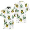 Baby Yoda Hugging Peaches Seamless Tropical Green Leaves On White Polo shirt