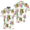 Baby Yoda Hugging Pineapples Seamless Tropical Colorful Flowers On White Polo Shirt
