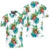 Baby Yoda Hugging Strawberries Seamless Tropical Green Leaves On White Polo Shirt