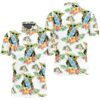 Baby Yoda Hugging Surf Boards Seamless Tropical Green Leaves On White Polo Shirt