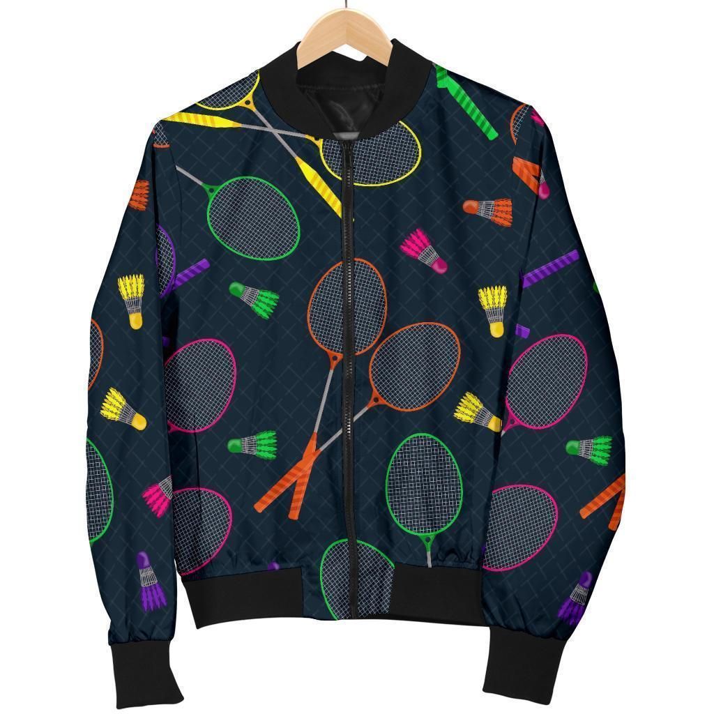 Badminton Colorful Pattern Print Women Casual Bomber Jacket Badminton Colorful Pattern Print Women Casual Bomber Jacket
