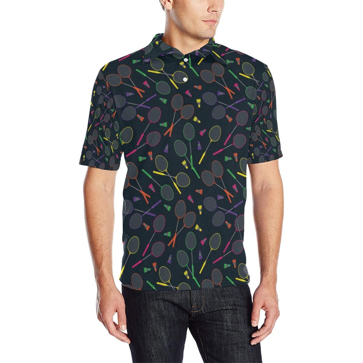 Badminton Pattern Print Design 04 Men Polo Shirt Badminton Pattern Print Design 04 Men Polo Shirt