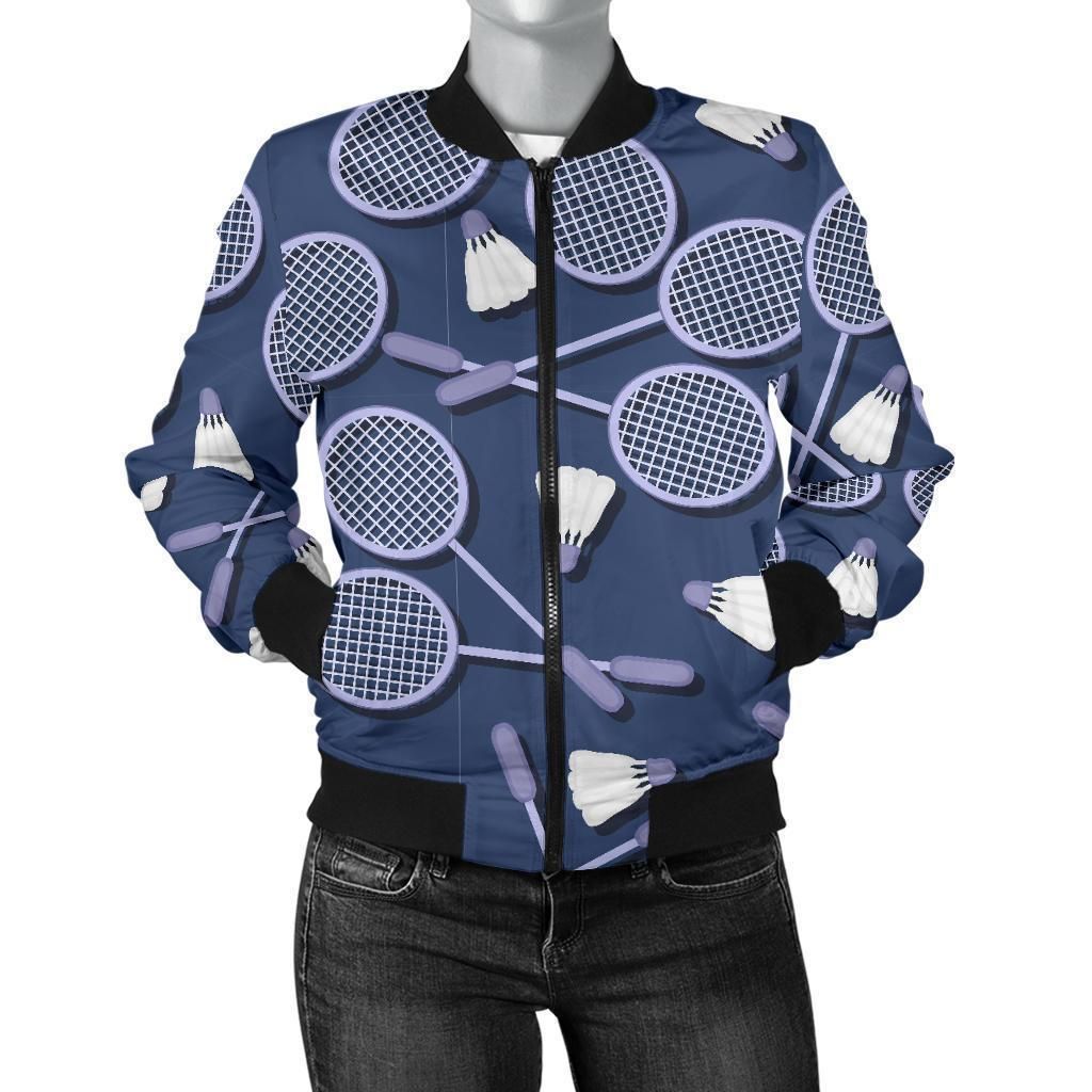 Badminton-Pattern-Print-Women-Casual-Bomber-Jacket-1