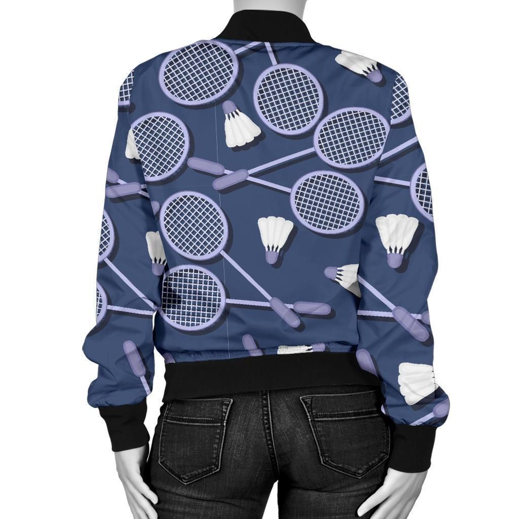 Badminton-Pattern-Print-Women-Casual-Bomber-Jacket-2
