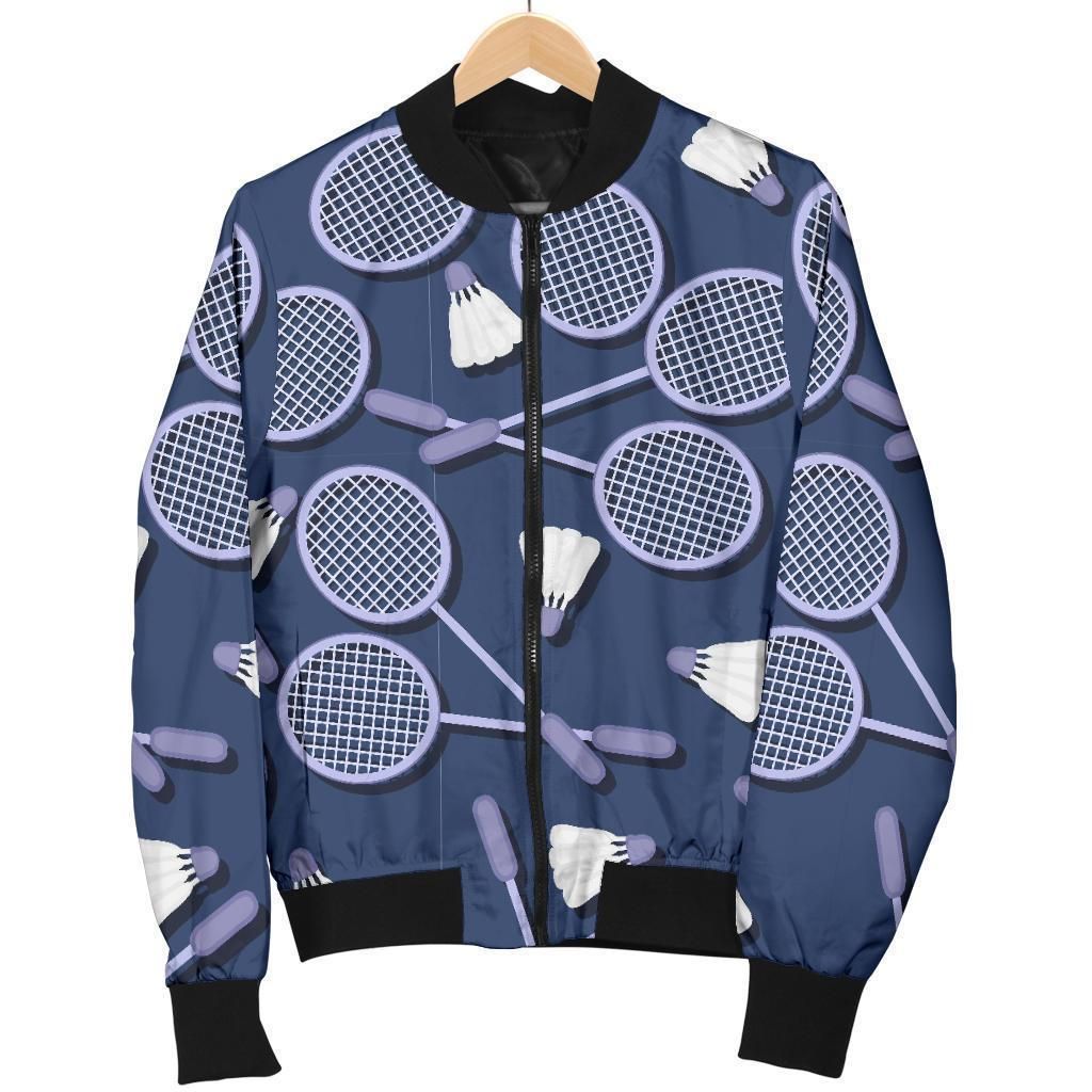 Badminton Pattern Print Women Casual Bomber Jacket Badminton Pattern Print Women Casual Bomber Jacket