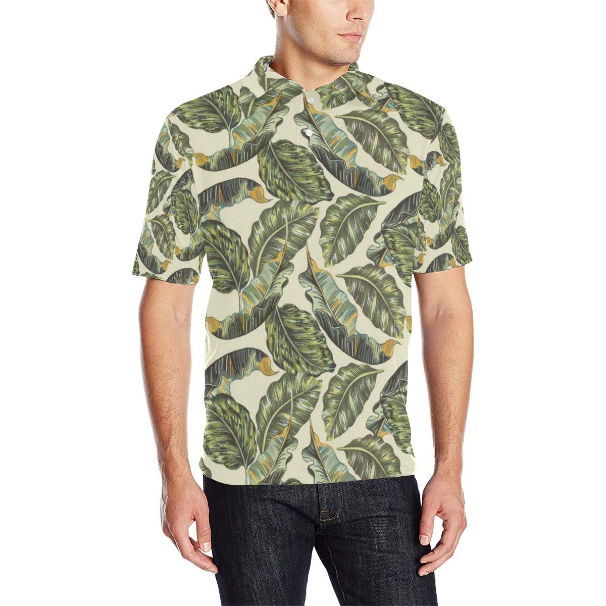 Banana Leaf Pattern Print Design Bl08 Men Polo Shirt Banana Leaf Pattern Print Design Bl08 Men Polo Shirt