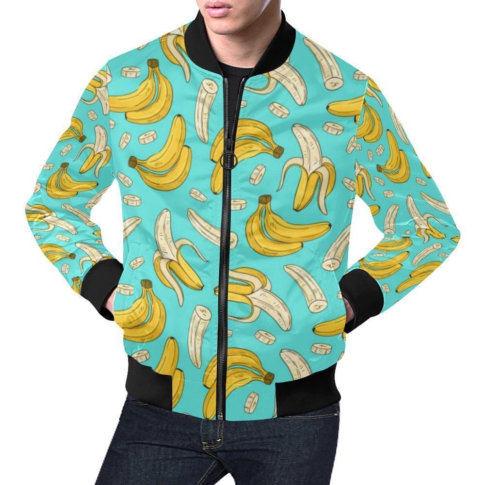 Banana Pattern Print Mens Bomber Jacket Banana Pattern Print Mens Bomber Jacket