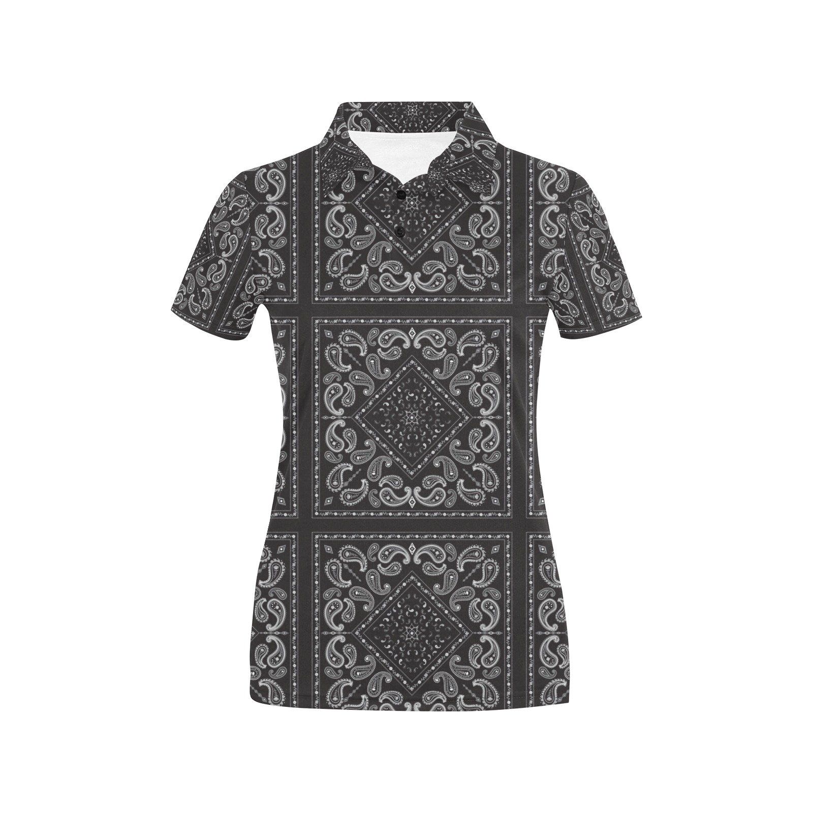 Bandana Black White Print Design Lks302 Women'S Polo Shirt Bandana Black White Print Design Lks302 Women'S Polo Shirt