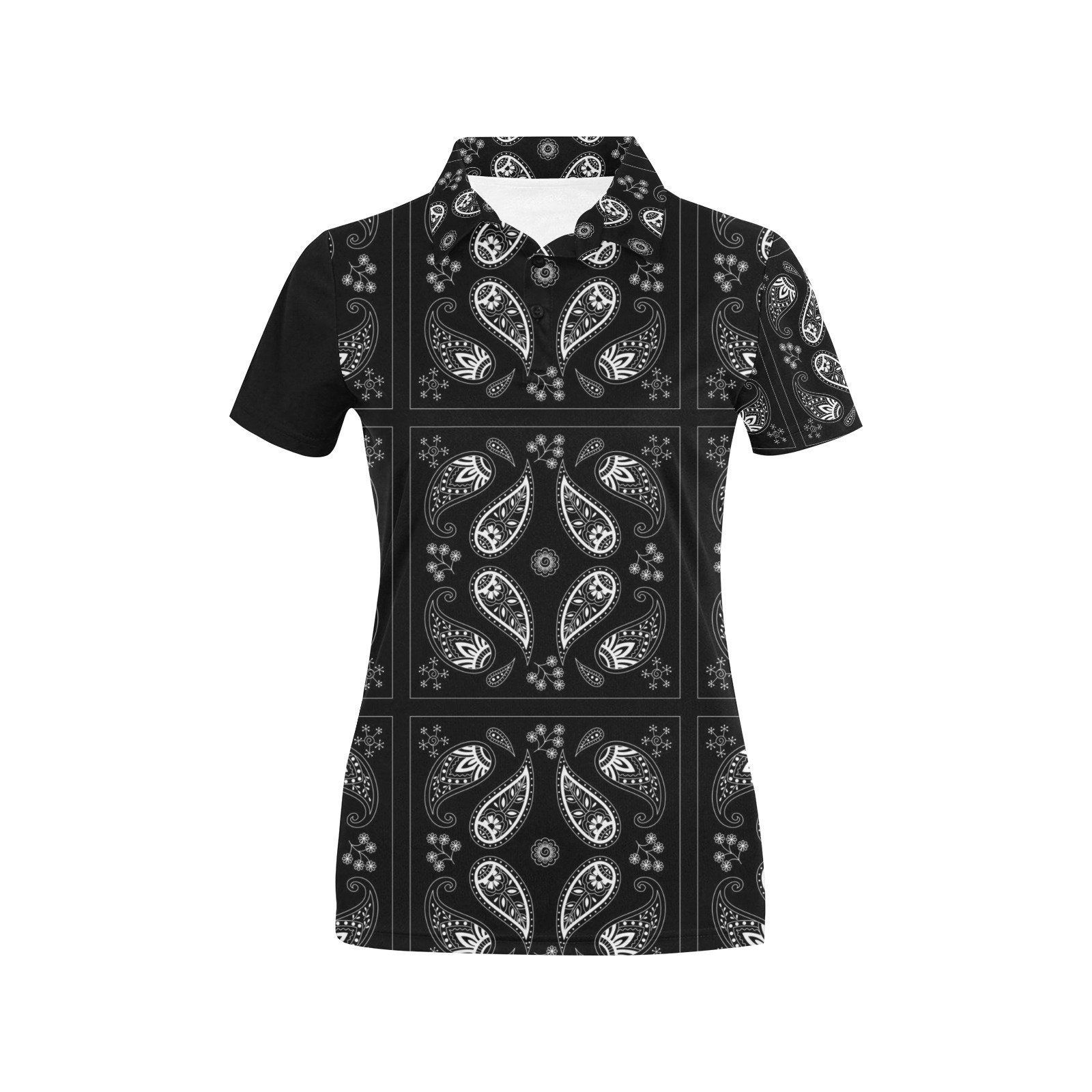 Bandana Paisley Black Print Design Lks308 Women'S Polo Shirt Bandana Paisley Black Print Design Lks308 Women'S Polo Shirt