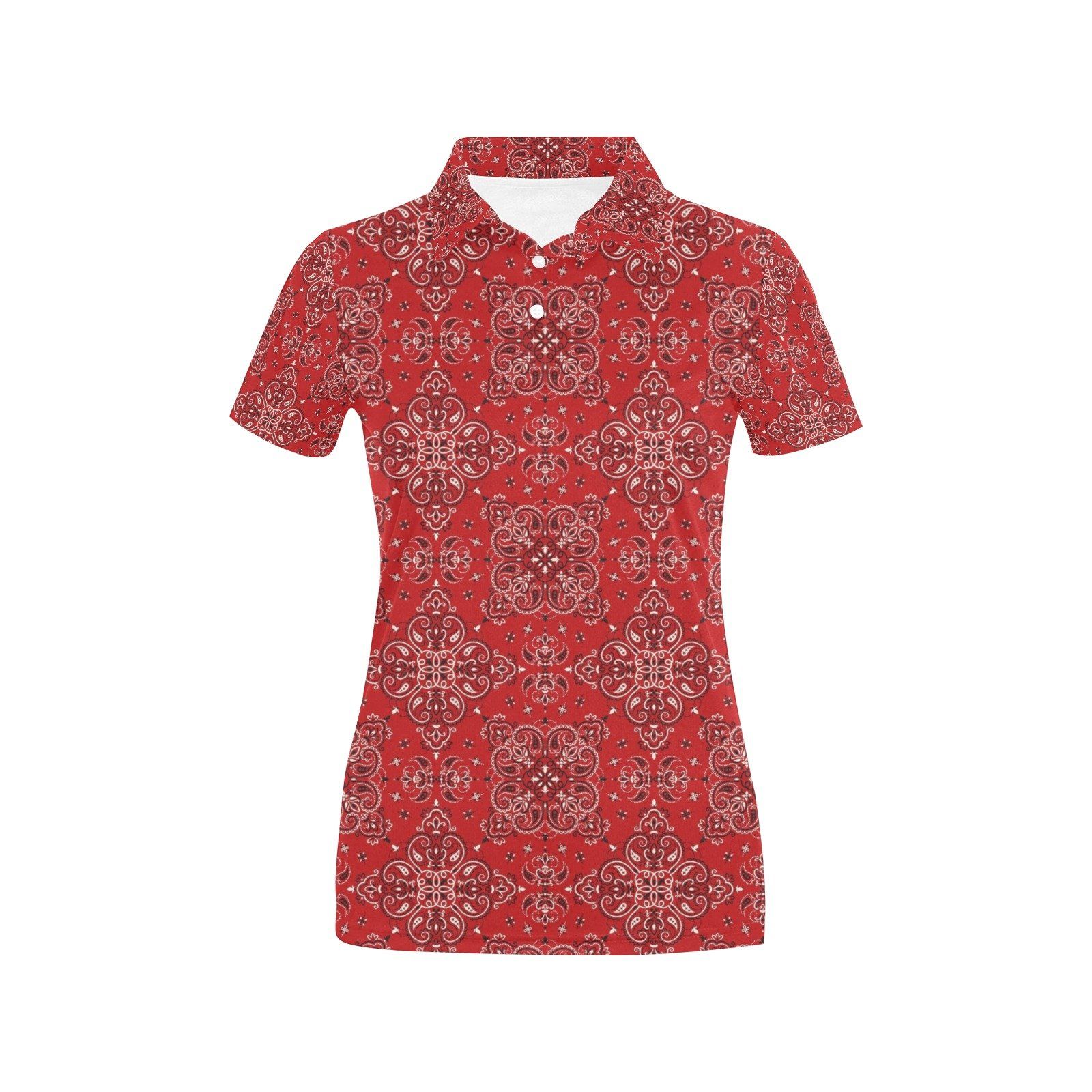 Bandana Red Pattern Print Design Lks3010 Women'S Polo Shirt Bandana Red Pattern Print Design Lks3010 Women'S Polo Shirt