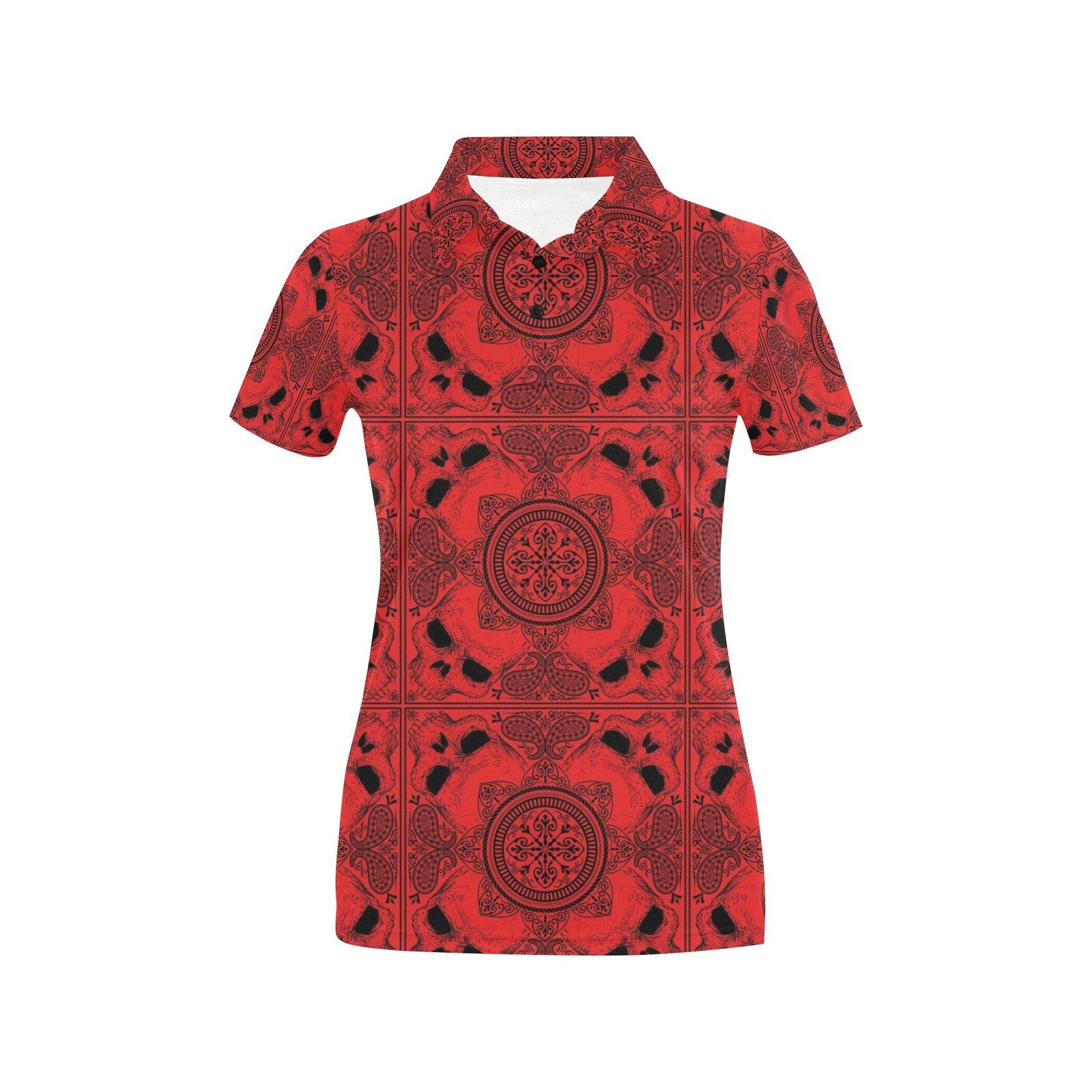 Bandana Red Print Design Lks304 Women'S Polo Shirt Bandana Red Print Design Lks304 Women'S Polo Shirt