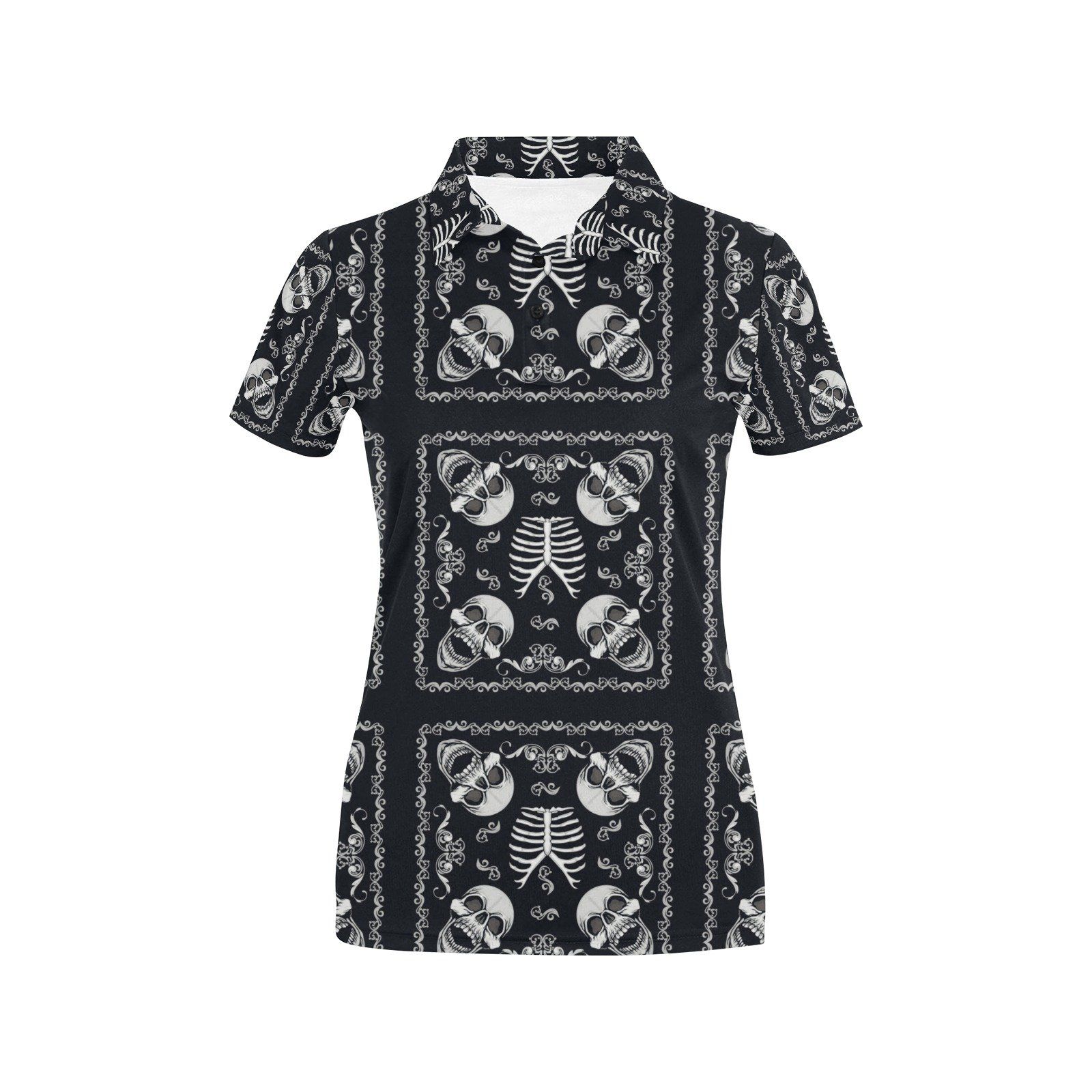 Bandana Skull Black White Print Design Lks306 Women'S Polo Shirt Bandana Skull Black White Print Design Lks306 Women'S Polo Shirt