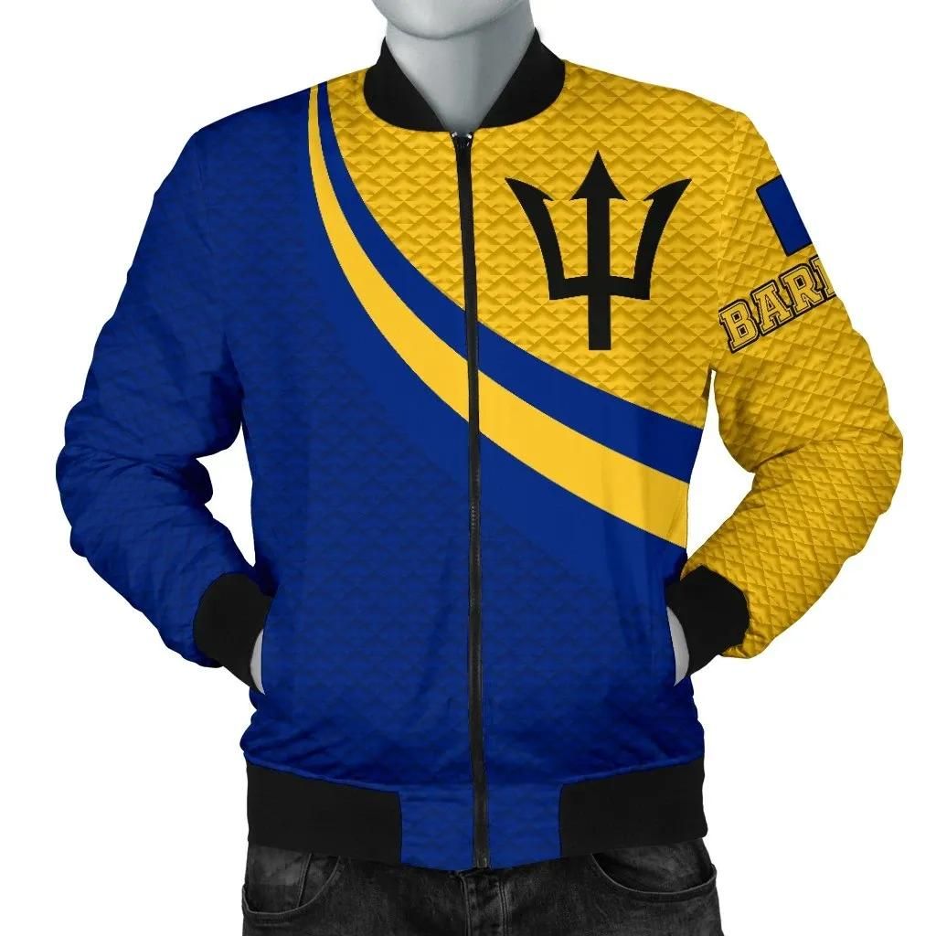 Barbados Men's Bomber Jacket - Barbados Coat Of Arms and Flag Color - BN18 Bomber Jacket Barbados Men's Bomber Jacket - Barbados Coat Of Arms and Flag Color - BN18 Bomber Jacket