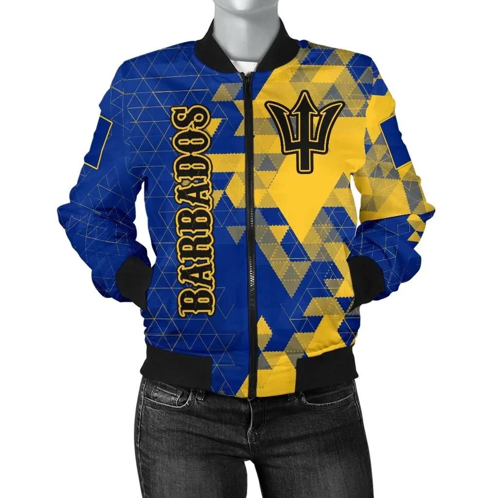 Barbados Women's Bomber Jacket - National Flag Polygon Style - BN15 Bomber Jacket Barbados Women's Bomber Jacket - National Flag Polygon Style - BN15 Bomber Jacket
