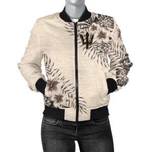 Barbados Women's Bomber Jacket - The Beige Hibiscus A7 Bomber Jacket