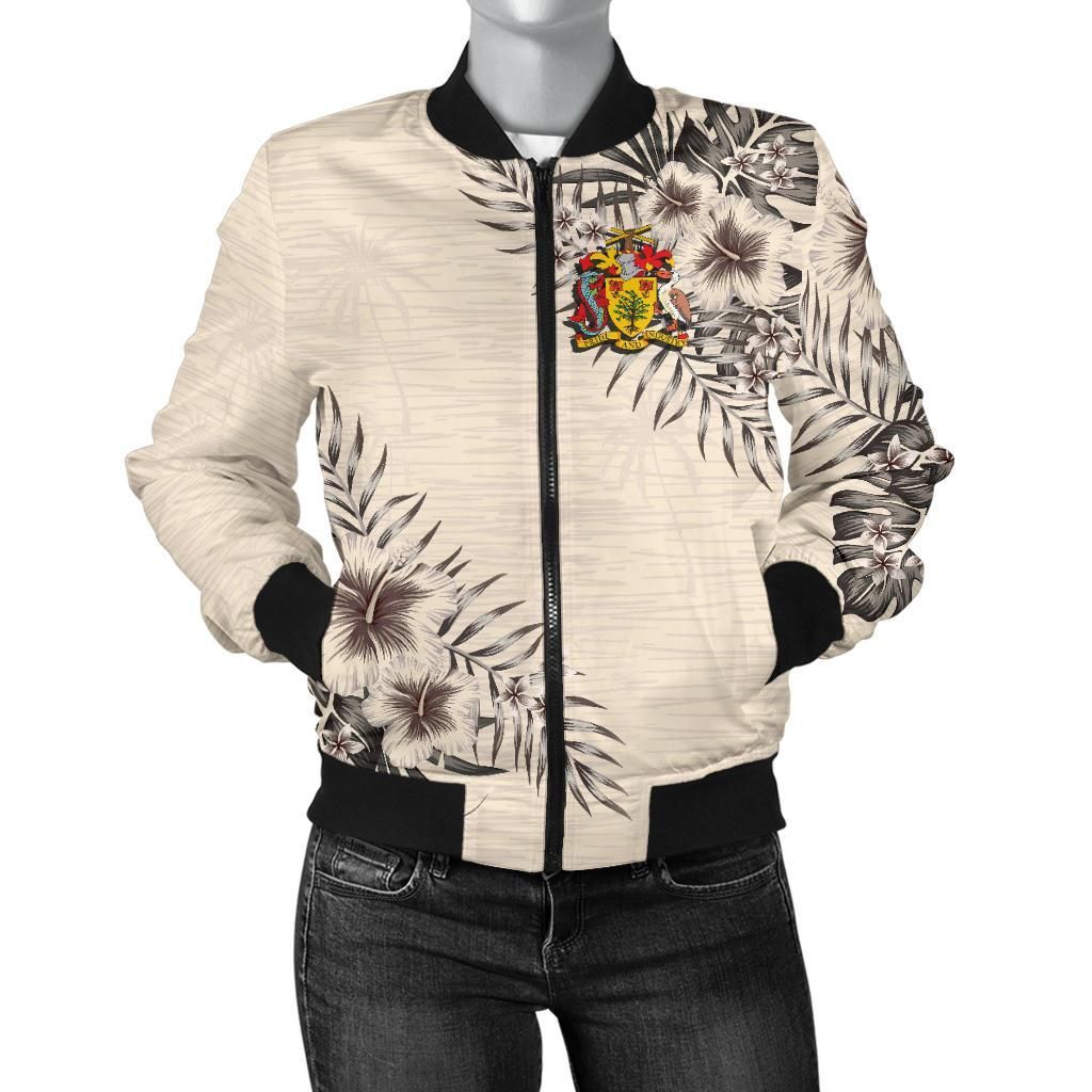 Barbados Women's Bomber Jacket - The Beige Hibiscus A7 Bomber Jacket Barbados Women's Bomber Jacket - The Beige Hibiscus A7 Bomber Jacket