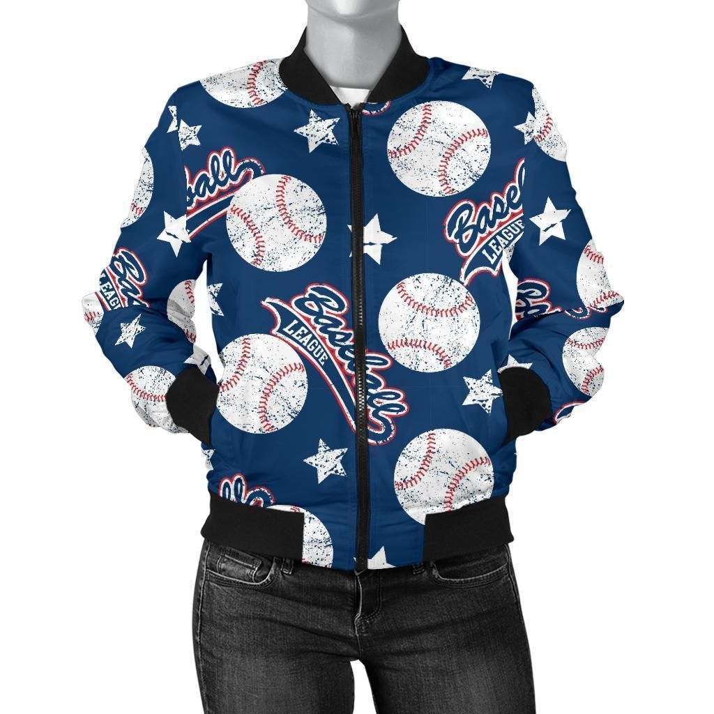 Baseball-League-Print-Pattern-Women-Casual-Bomber-Jacket-1