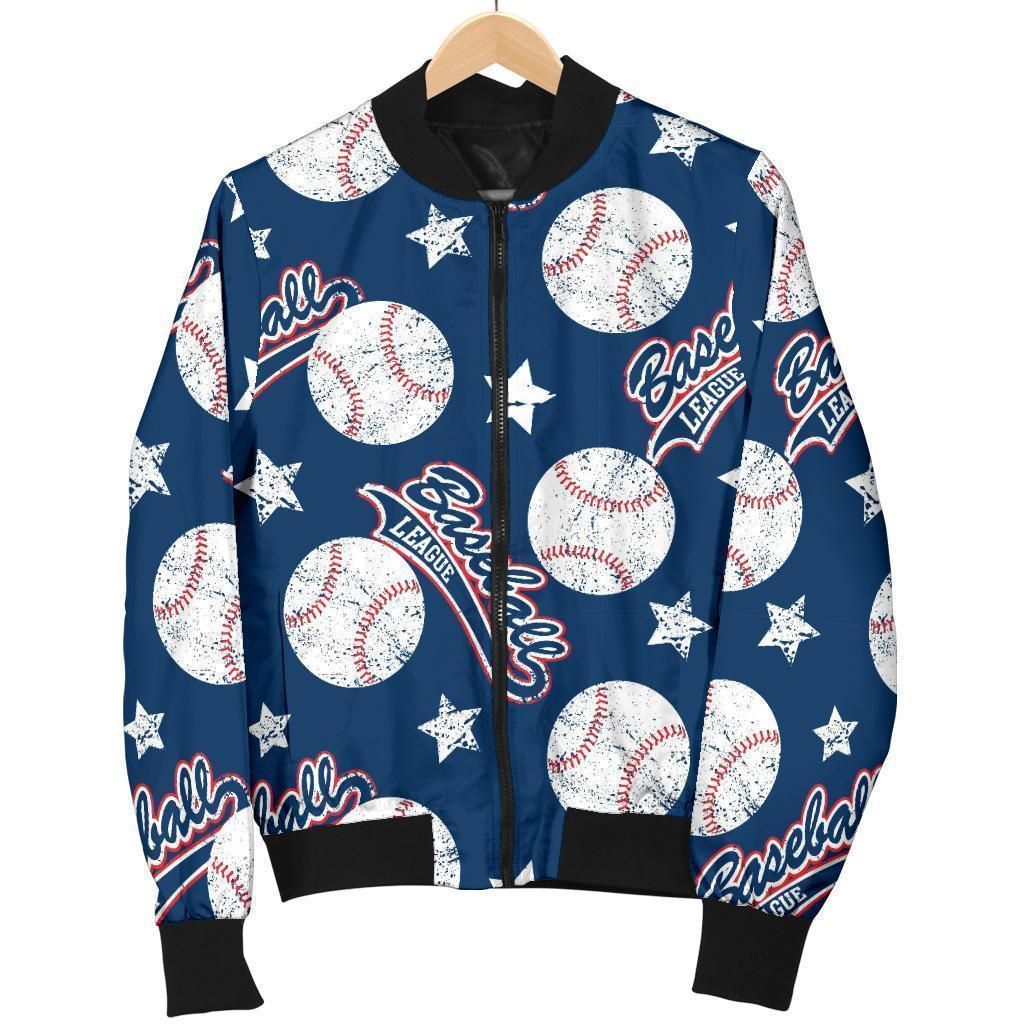 Baseball League Print Pattern Women Casual Bomber Jacket Baseball League Print Pattern Women Casual Bomber Jacket