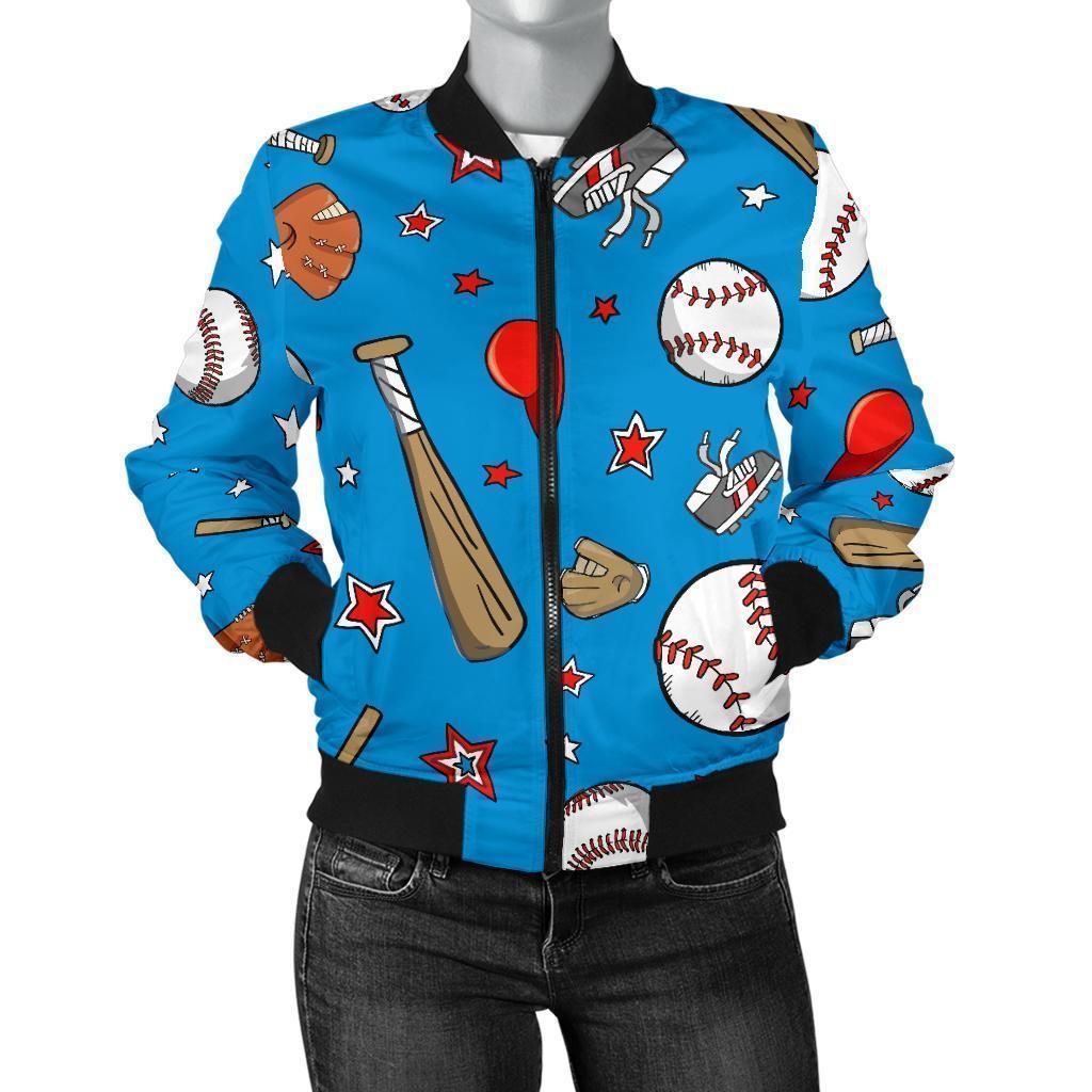 Baseball-Pattern-Print-Women-Casual-Bomber-Jacket-1