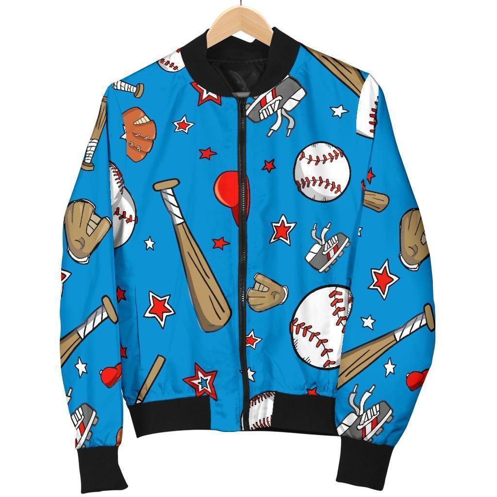 Baseball Pattern Print Women Casual Bomber Jacket Baseball Pattern Print Women Casual Bomber Jacket