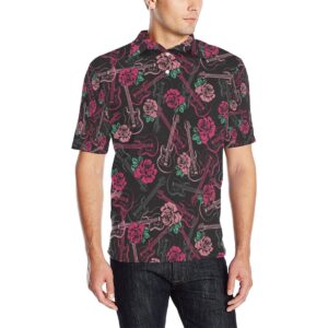 Bass Guitar Pink Rose Pattern Print Design 01 Men Polo Shirt