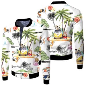 Basset Hound Hawaiian Hawaii Beach Retro 3D Bomber Jacket