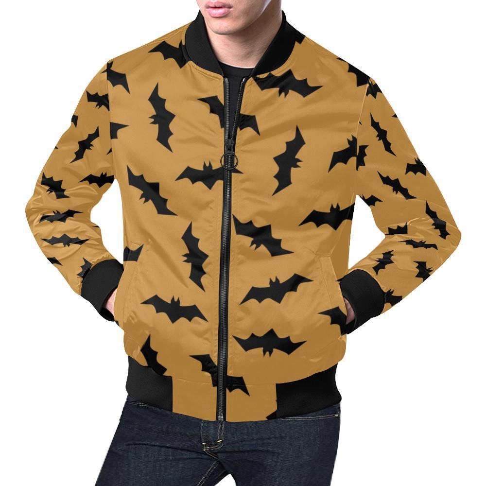 Bat Halloween Pattern Print Mens Bomber Jacket Bat Halloween Pattern Print Mens Bomber Jacket