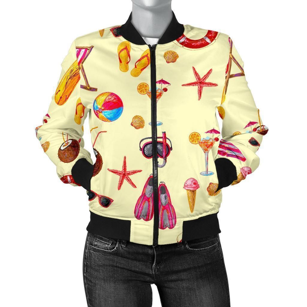 Beach-Pattern-Print-Women-Casual-Bomber-Jacket-1