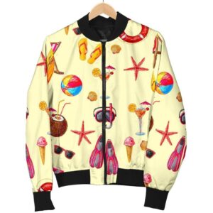 Beach Pattern Print Women Casual Bomber Jacket