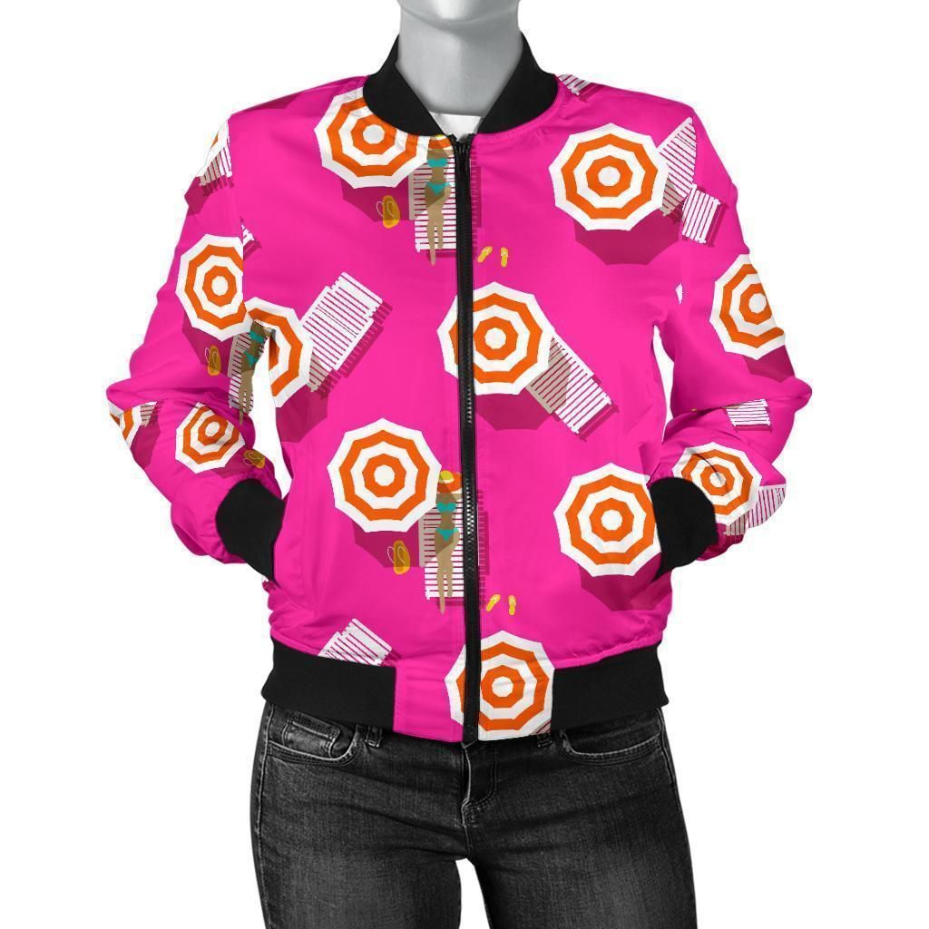 Beach-Pink-Pattern-Print-Women-Casual-Bomber-Jacket-1