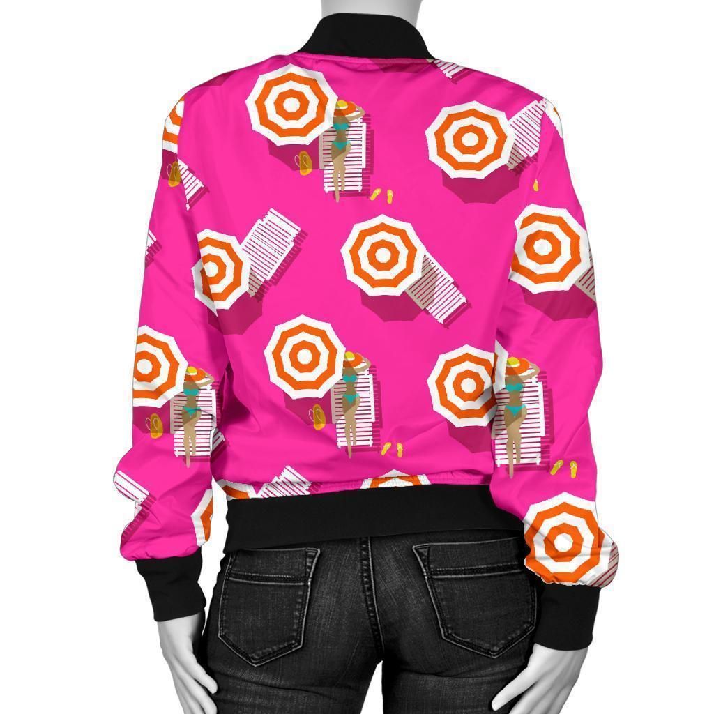 Beach-Pink-Pattern-Print-Women-Casual-Bomber-Jacket-2