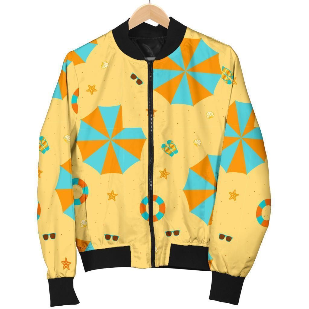 Beach Print Pattern Women Casual Bomber Jacket Beach Print Pattern Women Casual Bomber Jacket