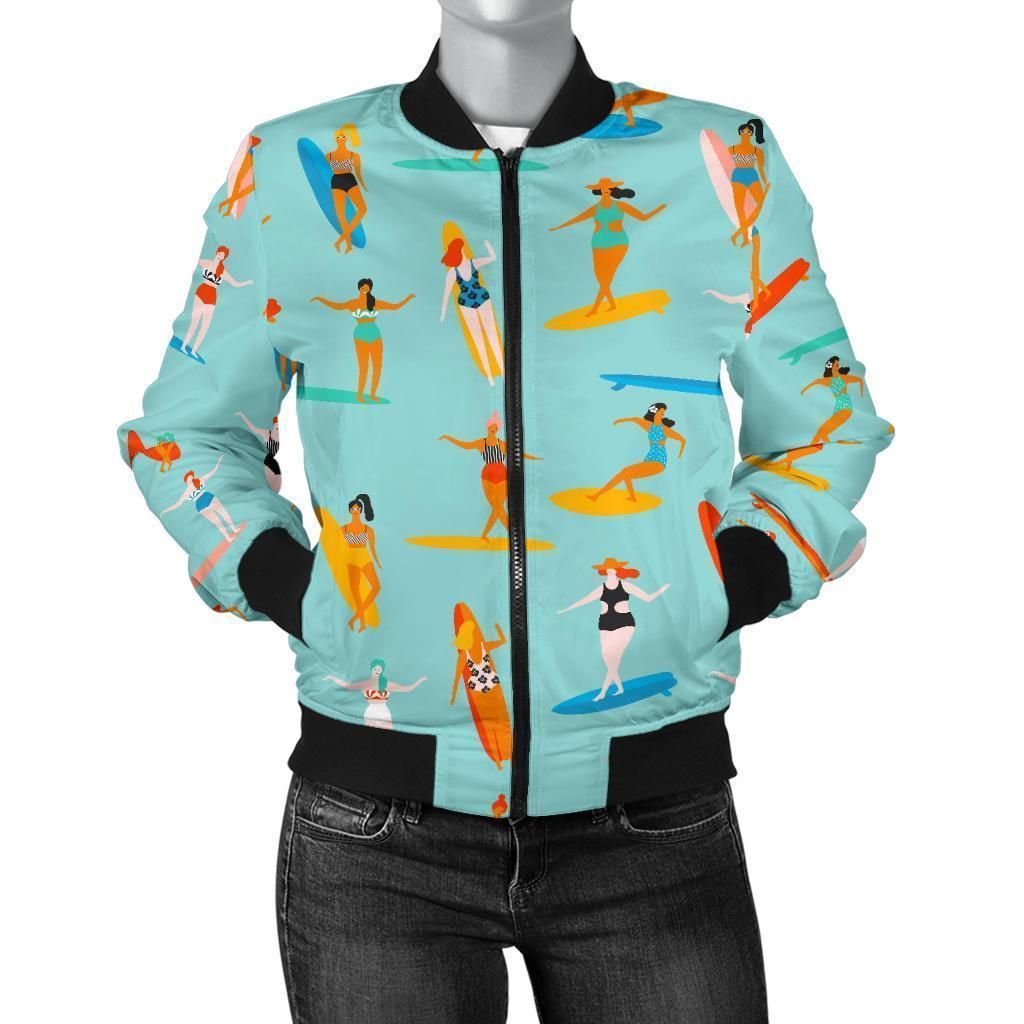 Beach-Surfing-Pattern-Print-Women-Casual-Bomber-Jacket-1