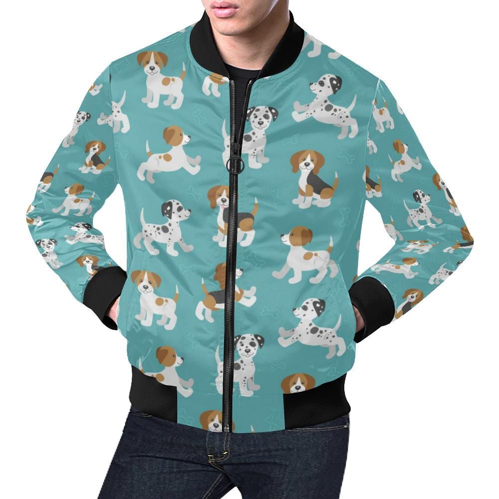 Beagle Dog Bone Pattern Print Mens Bomber Jacket Beagle Dog Bone Pattern Print Mens Bomber Jacket