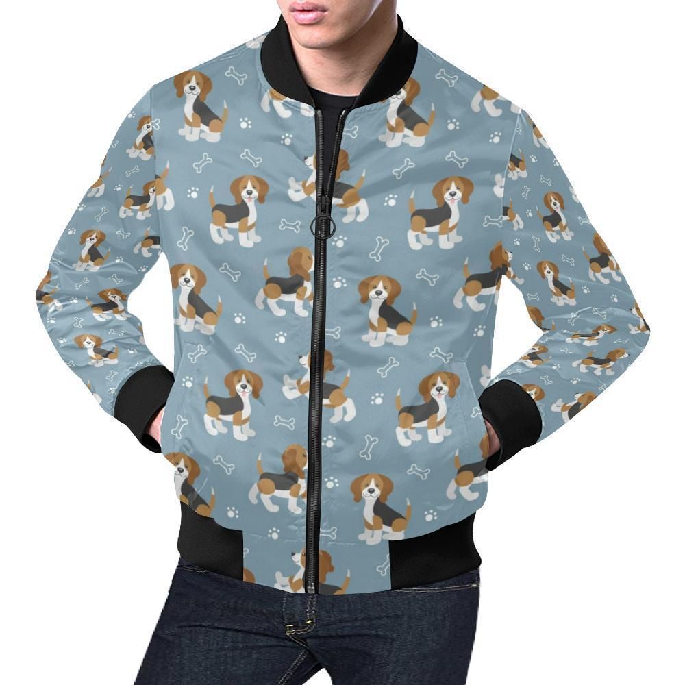 Beagle Paw Dog Bone Pattern Print Mens Bomber Jacket Beagle Paw Dog Bone Pattern Print Mens Bomber Jacket
