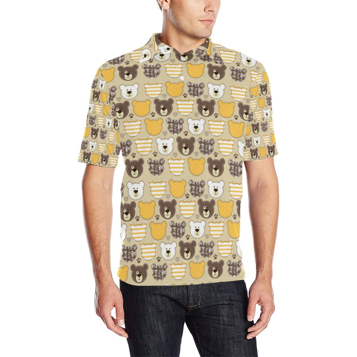 Bear Patchworkpattern Print Design 01 Men Polo Shirt Bear Patchworkpattern Print Design 01 Men Polo Shirt
