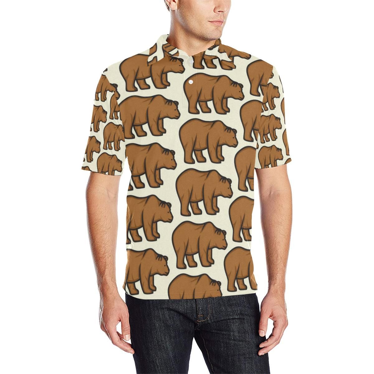 Bear Pattern Print Design Be05 Men Polo Shirt Bear Pattern Print Design Be05 Men Polo Shirt