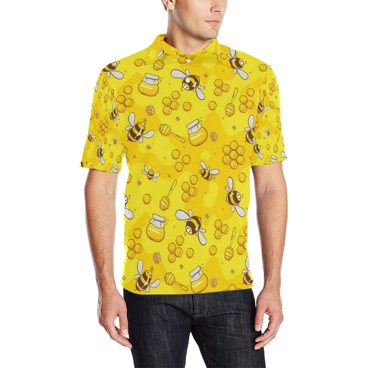 Bee Pattern Print Design Bee01 Men Polo Shirt Bee Pattern Print Design Bee01 Men Polo Shirt