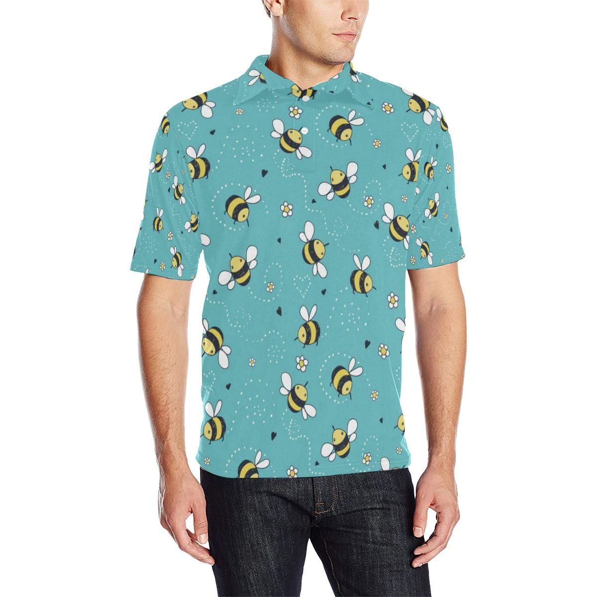 Bee Pattern Print Design Bee02 Men Polo Shirt Bee Pattern Print Design Bee02 Men Polo Shirt