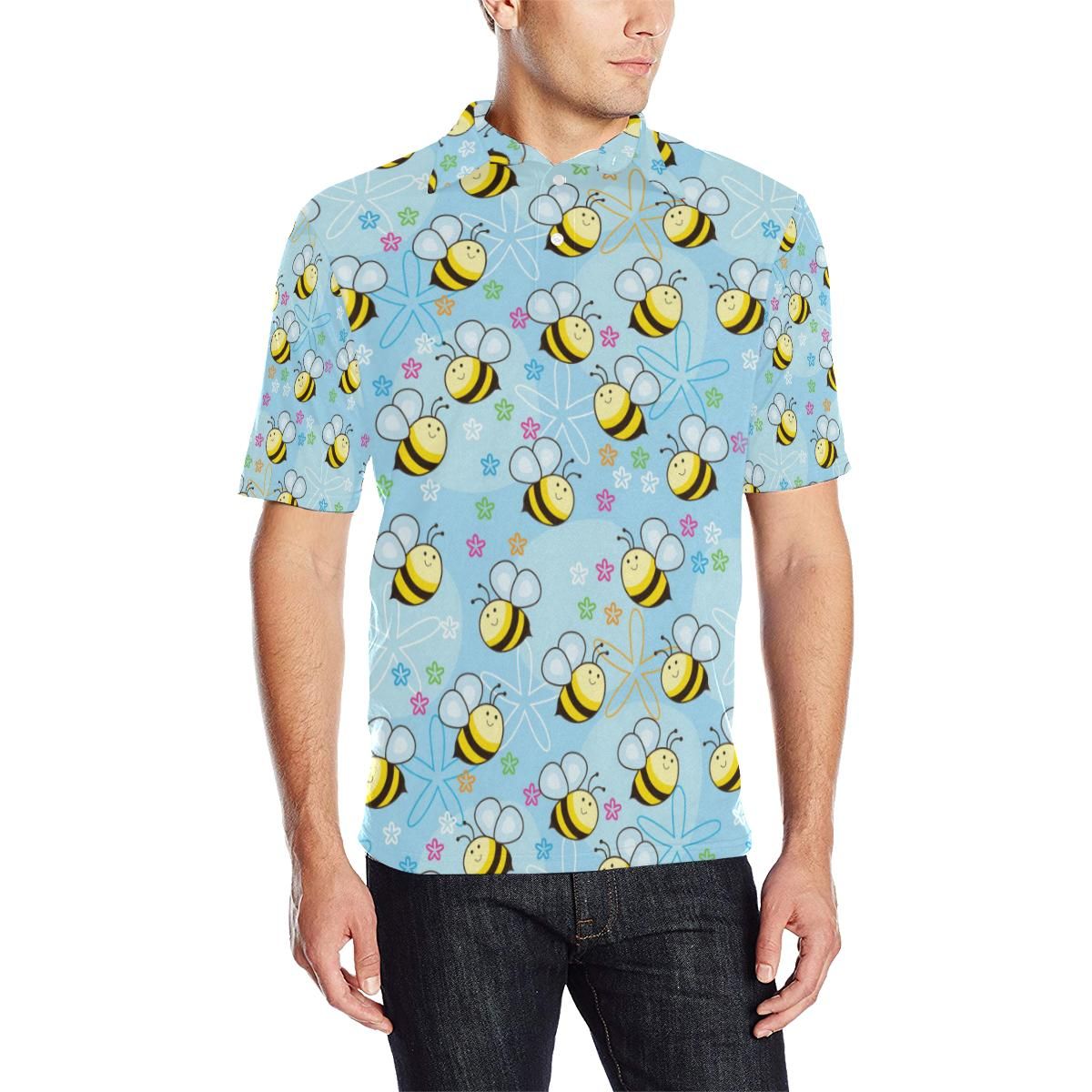 Bee Pattern Print Design Bee03 Men Polo Shirt Bee Pattern Print Design Bee03 Men Polo Shirt