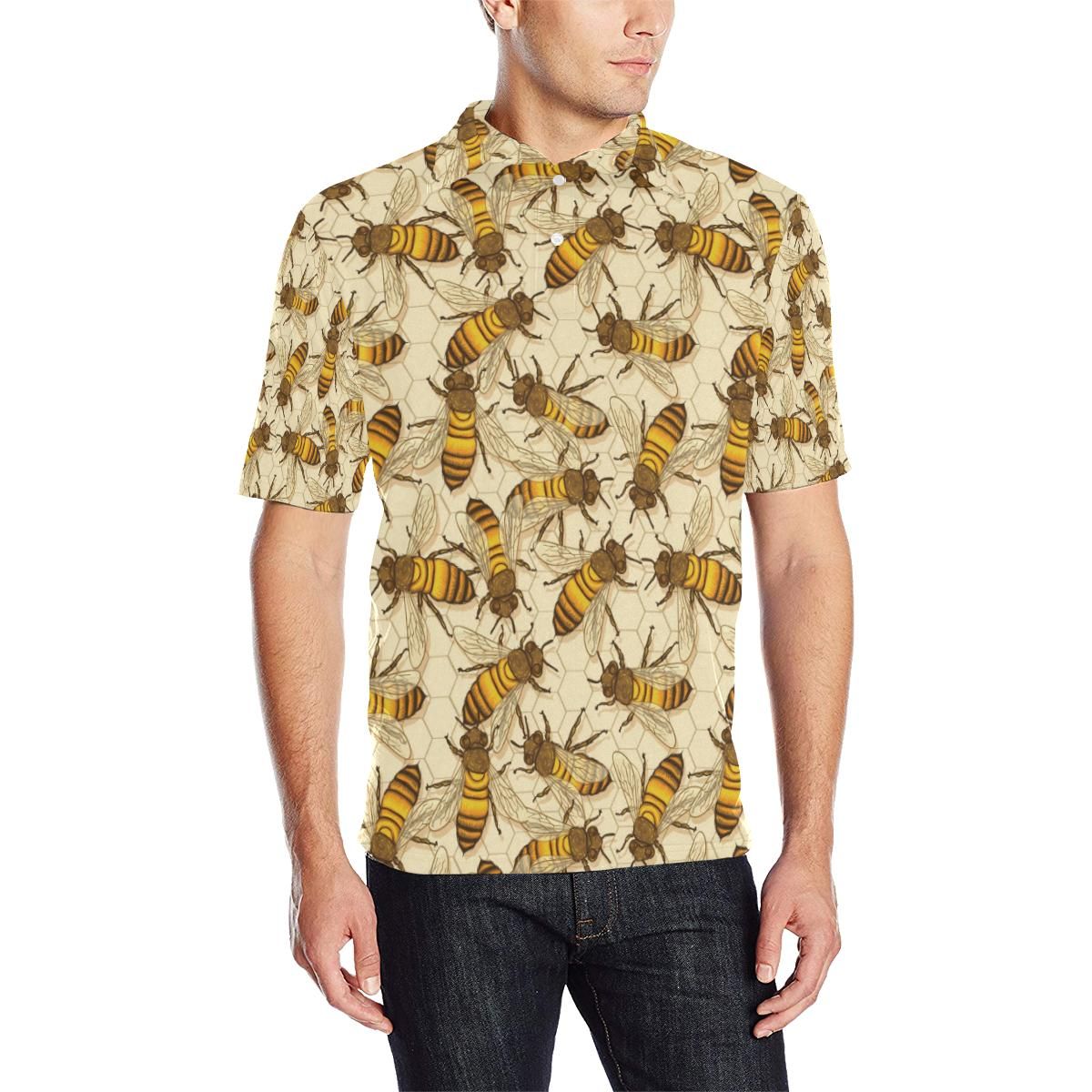 Bee Pattern Print Design Bee05 Men Polo Shirt Bee Pattern Print Design Bee05 Men Polo Shirt