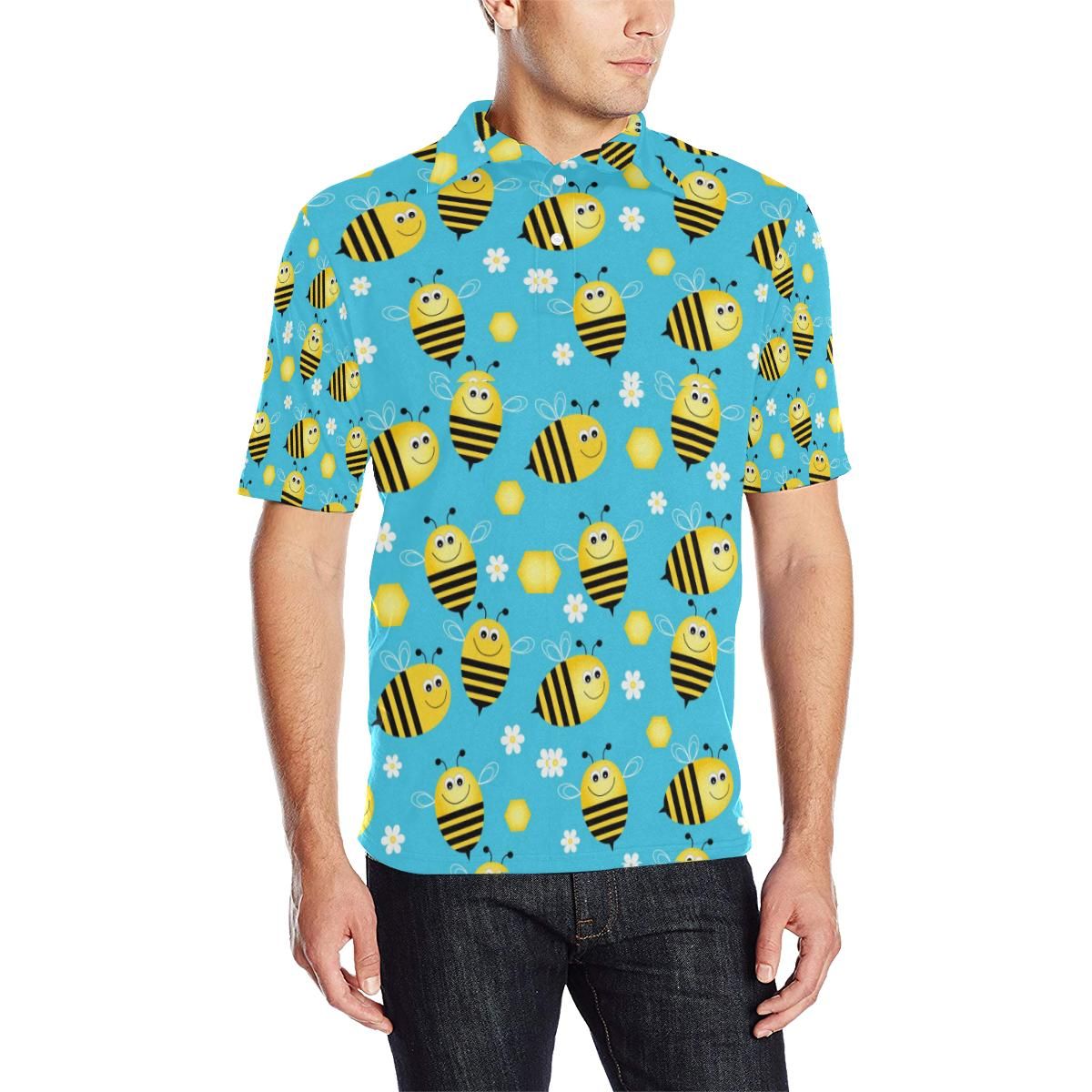 Bee Pattern Print Design Bee06 Men Polo Shirt Bee Pattern Print Design Bee06 Men Polo Shirt