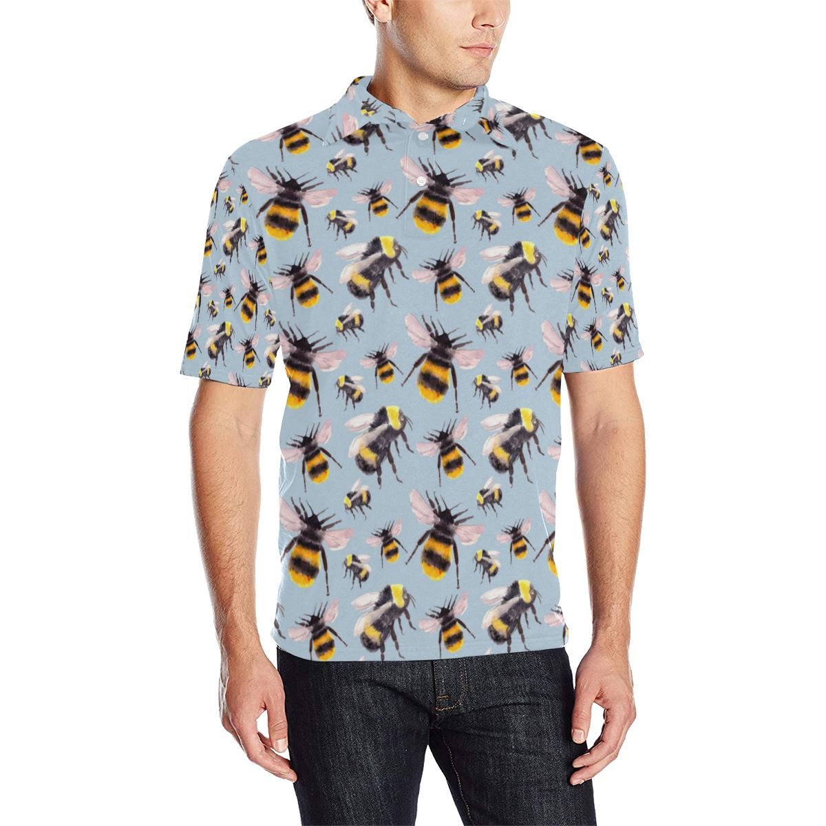 Bee Pattern Print Design Bee08 Men Polo Shirt Bee Pattern Print Design Bee08 Men Polo Shirt