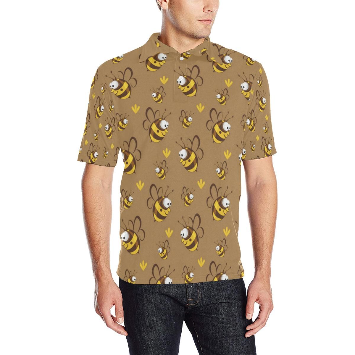 Bee Pattern Print Design Bee09 Men Polo Shirt Bee Pattern Print Design Bee09 Men Polo Shirt