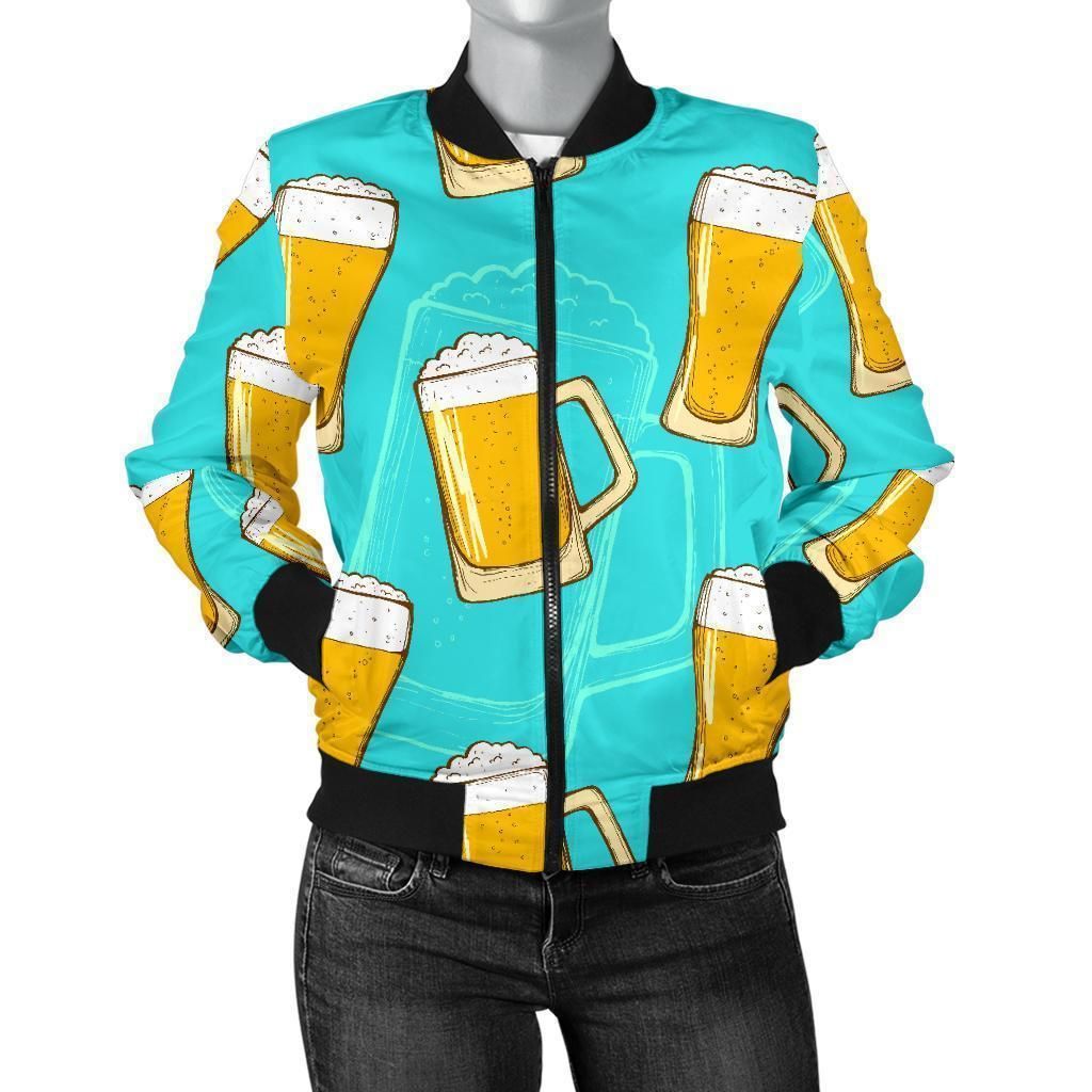 Beer-Blue-Pattern-Print-Women-Casual-Bomber-Jacket-1