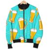 Beer Blue Pattern Print Women Casual Bomber Jacket