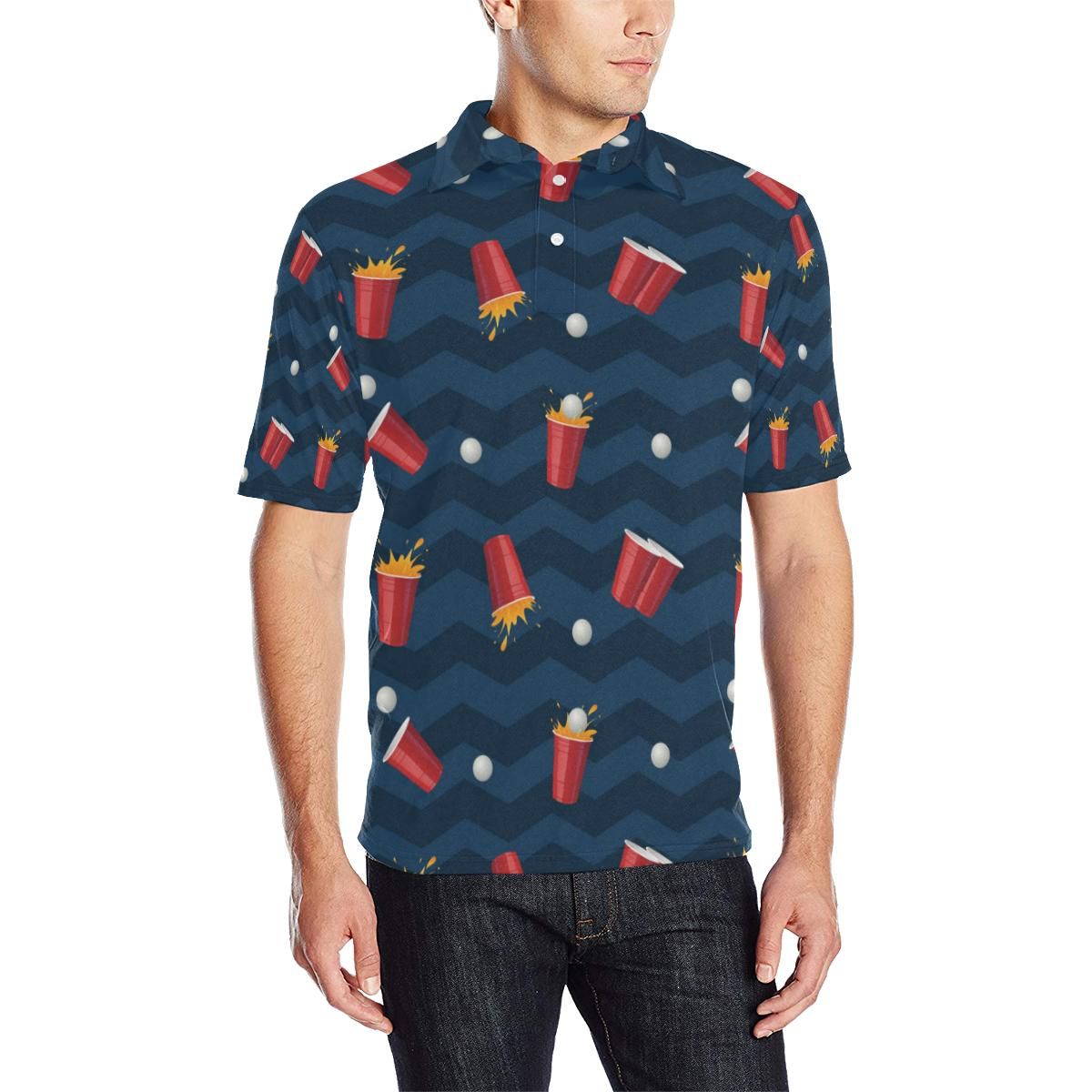 Beer Pong Pattern Print Design 01 Men Polo Shirt Beer Pong Pattern Print Design 01 Men Polo Shirt