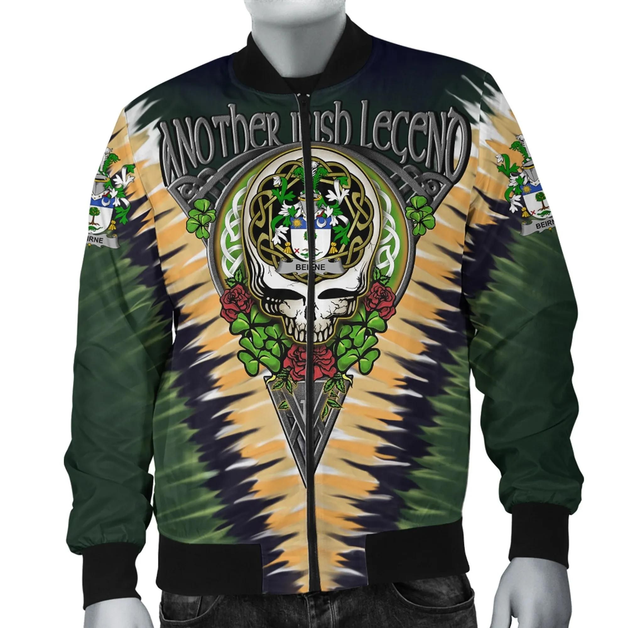 Beirne or O'Beirne Ireland Bomber Jacket - GD Irish Legend Shamrock V Tie-Dye A7 Bomber Jacket Beirne or O'Beirne Ireland Bomber Jacket - GD Irish Legend Shamrock V Tie-Dye A7 Bomber Jacket