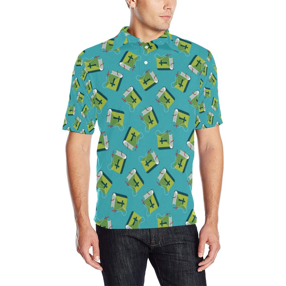 Bible Pattern Print Design 01 Men Polo Shirt Bible Pattern Print Design 01 Men Polo Shirt