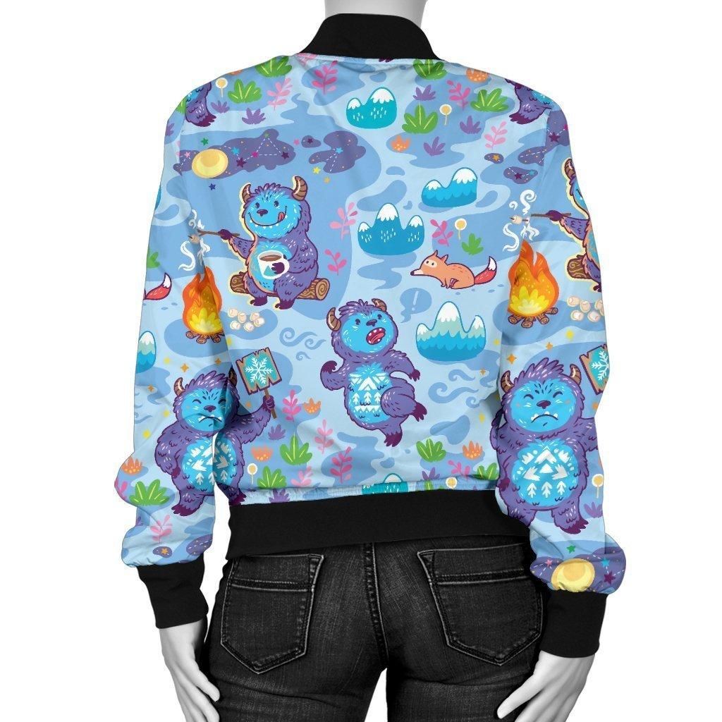 Bigfoot-Blue-Pattern-Print-Women-Casual-Bomber-Jacket-2